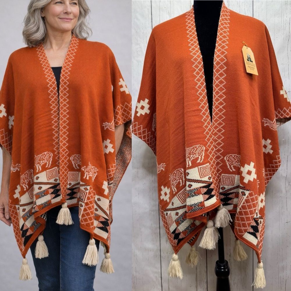 Alpaca Fina Reversible Alpaca Wool Poncho Cape Tassel Peruvian Boho Cottagecore